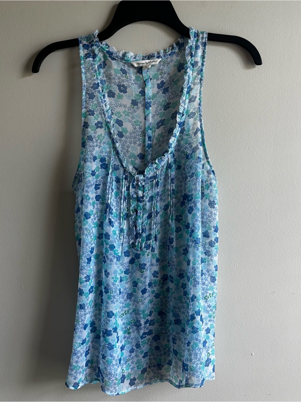 Y2K American Eagle Outfitters Blue & Aqua Floral Tie-Front Camisole